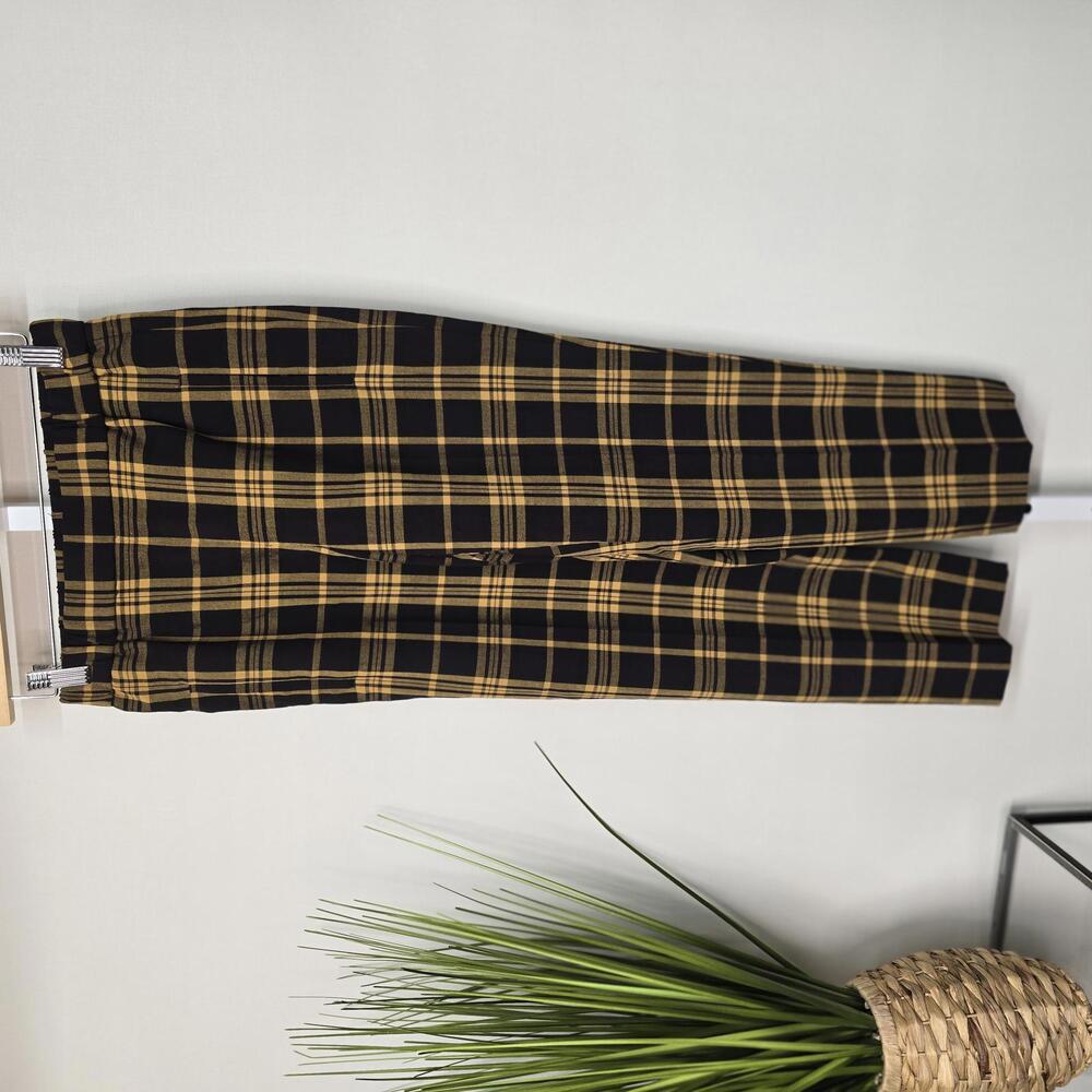 Wilfred Aritzia Yellow Black Plaid Elastic Waist Tapered Trousers Size 00
